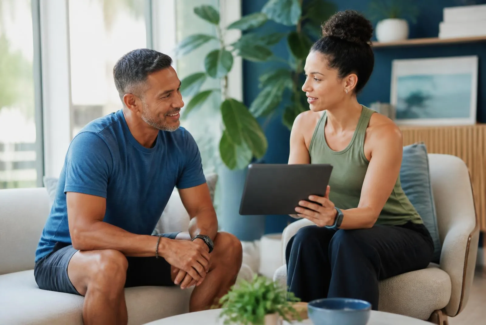 A movement-focused consultation in a bright wellness setting